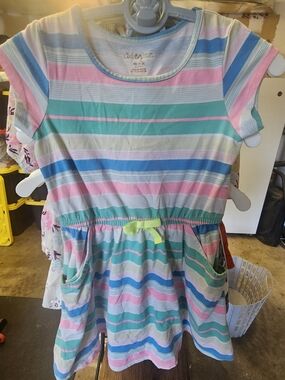 Cat & Jack Pastel Striped Short Sleeve Dress - Pink, Blue, Teal, Cream, Gray